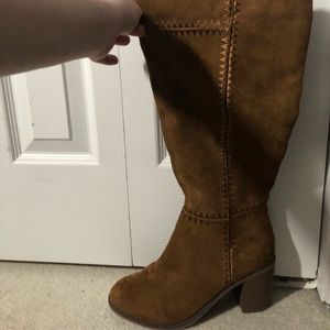 Tan Over the Knee Heeled Boot